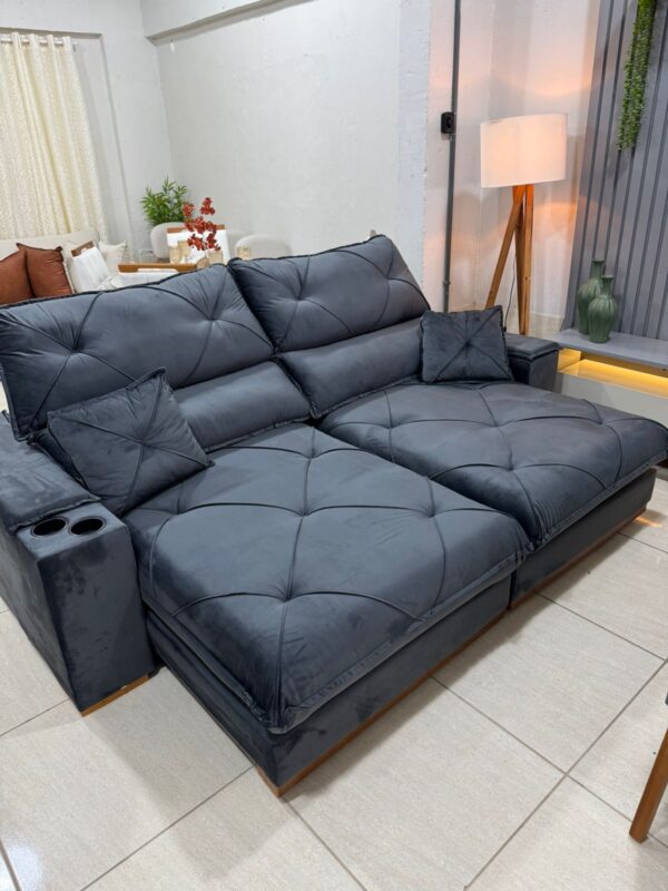 Sofa Retratil e Reclinavel 2,50m Milano – Veludo Cinza