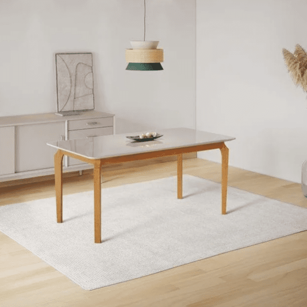 MESA ELEGANCE CANDIAN 1.60 X 80M C/VIDRO CANTO COPO - PES MADEIRA MACICA