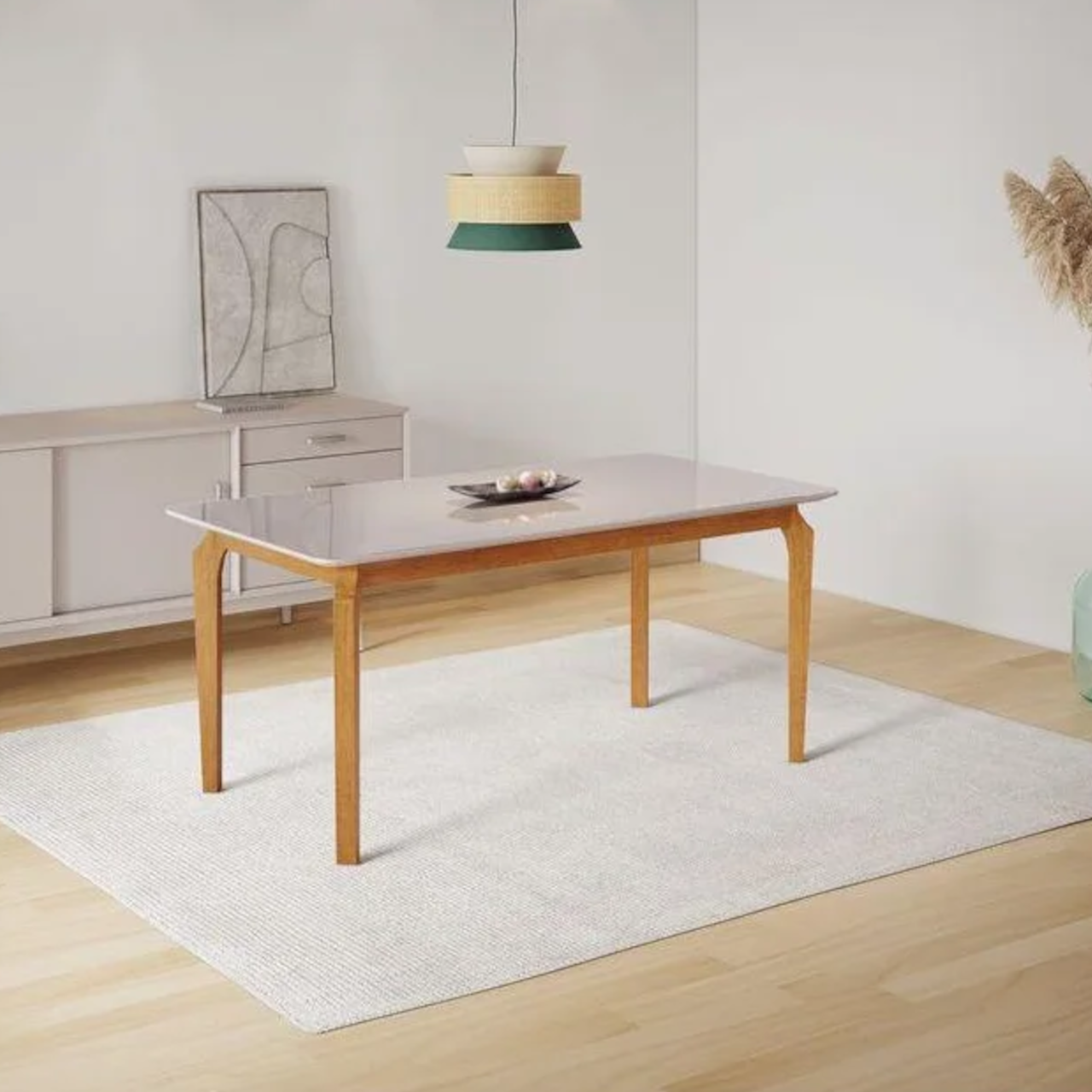 MESA ELEGANCE CANDIAN 1.60 X 80M C/VIDRO CANTO COPO - PES MADEIRA MACICA