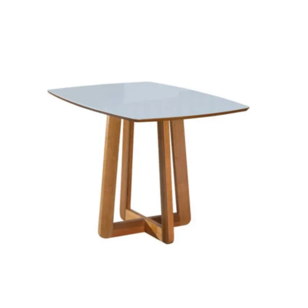 Mesa Iza - De Madeira 4 Lugares com Tampo de Vidro - 1.20m - Mel /Off White