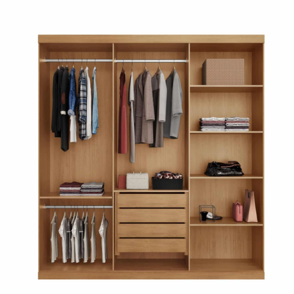 Roupeiro Oslo com 3 Portas de correr e 4 Gavetas – 100% MDF – 1.80 X 2.08 X 0.47 – Naturale