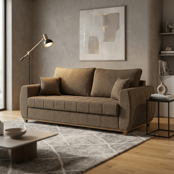 Sofá Living Tokyo 03 Lugares - 2.00M - Tecido Linho Bege Escuro