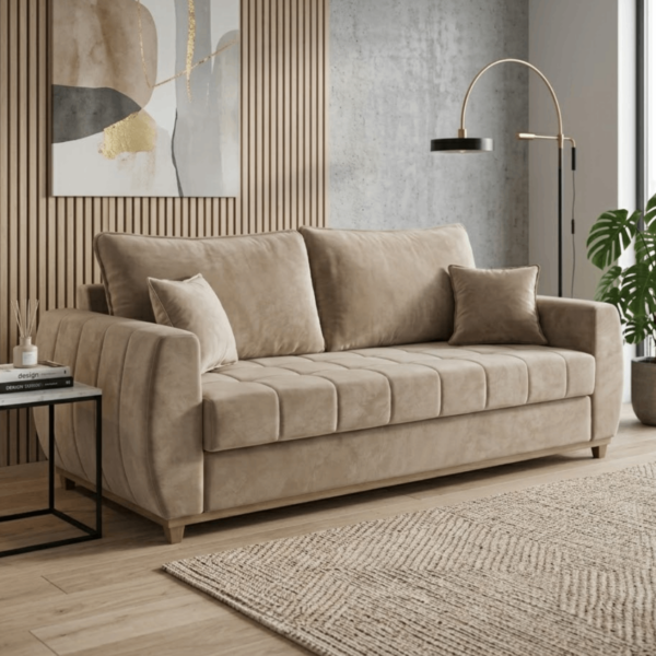 Sofá Living Tokyo 03 Lugares – 2.00M – Tecido Veludo Cappuccino
