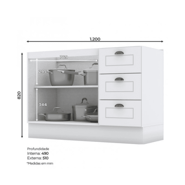 BALCAO AMERICANA 3 GAV 2 PTS 1200MM - 0.82 X 1.20 X 0.51