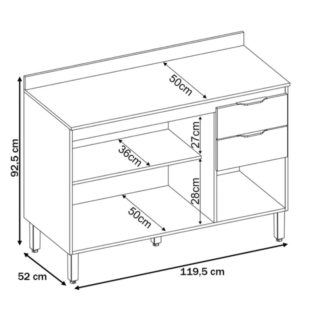 BALCAO FIRENZE 3 PTS 2 GAV - 120CM
