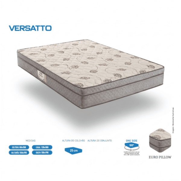 COLCHAO VERSATTO CASAL - 1.88X1.38X0.25 - MOLAS ENSACADAS - ESPUMA D20 - TECIDO POLIESTER