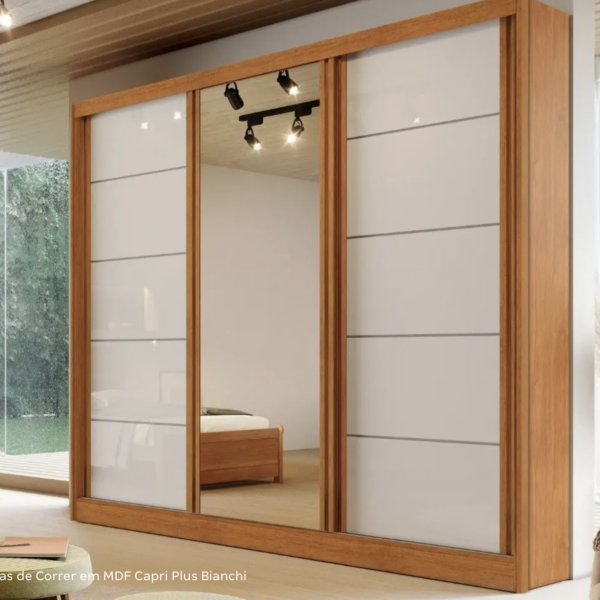 Roupeiro Capri com Espelho - 3 Portas - 100% MDF - 2.30 X 2.21 X 0.56