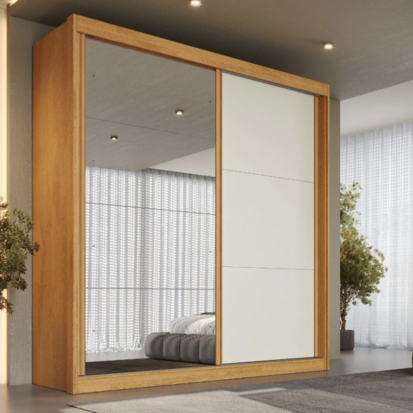 Roupeiro Mali com portas de Correr e Espelho - 100% MDF - 2.18m