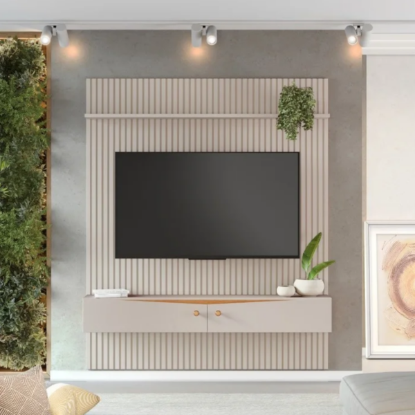 CONJUNTO PAINEL RISO 1820X2180X320MM - RIPADO C/ NICHO - TV 65 A 85
