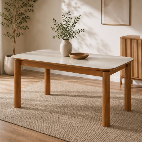 Mesa KRV 320 - Tampo de Vidro Off White - 1.60 X 0.90cm