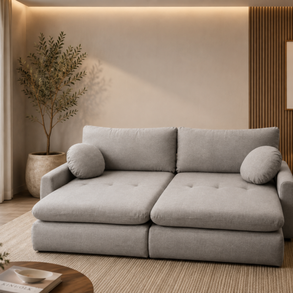 Sofá Cama Amaranto - 2.30m - Com 2 Almofadas - Linho Cinza