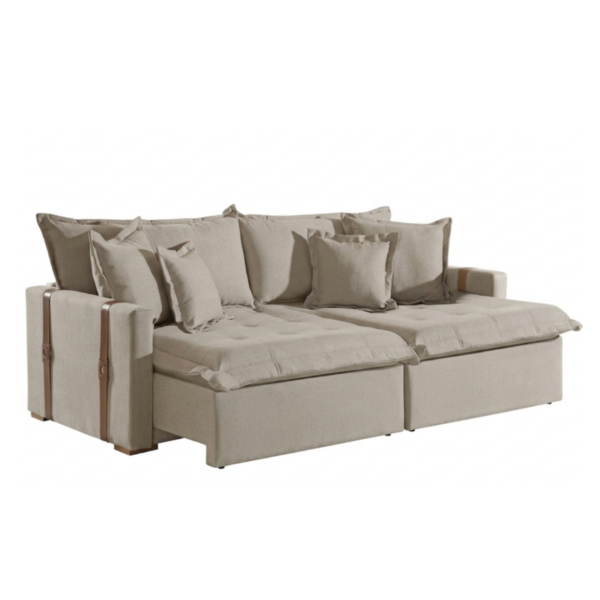 Alternative view of Sofá Cama Mônaco 2.20m – Linho Bege com Cinto Marrom