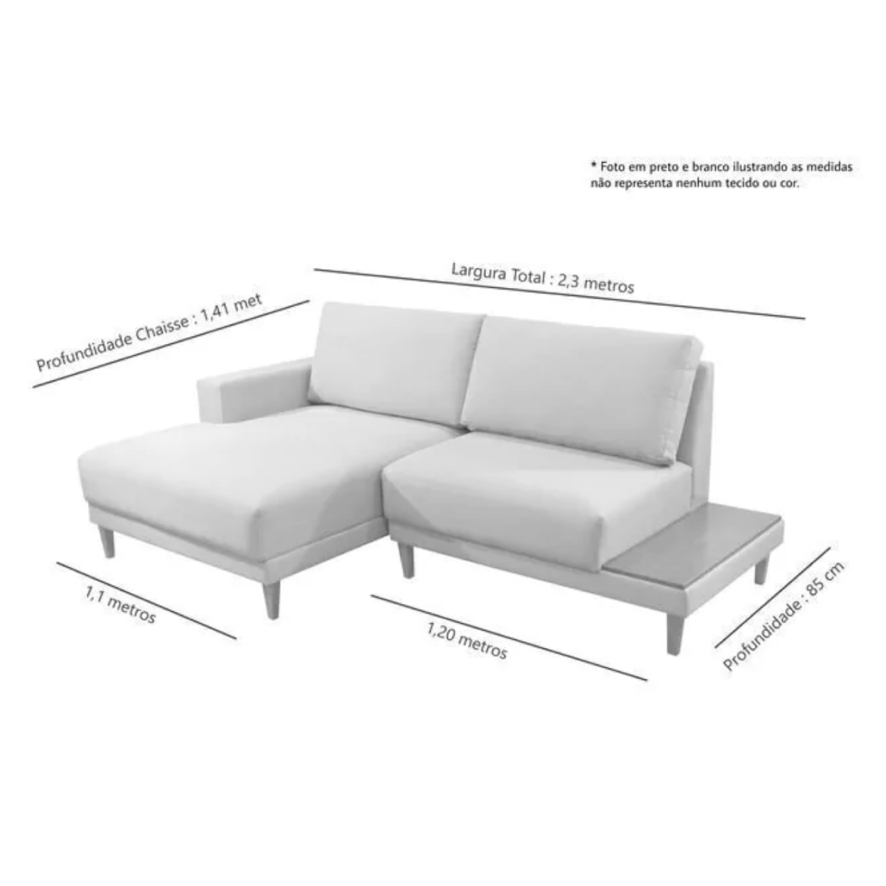 Sofá 824 com Chaise - Com Mesa Lateral - 2.30m - Tecido Bouclê Croácia - Imagem 3