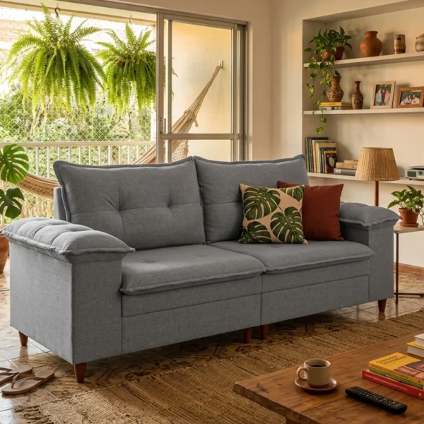 Sofá Living Belmonte - 2 Lugares / 2.10m - Tecido Linho Cinza